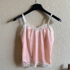 Vintage pink camisole with cream lace trim